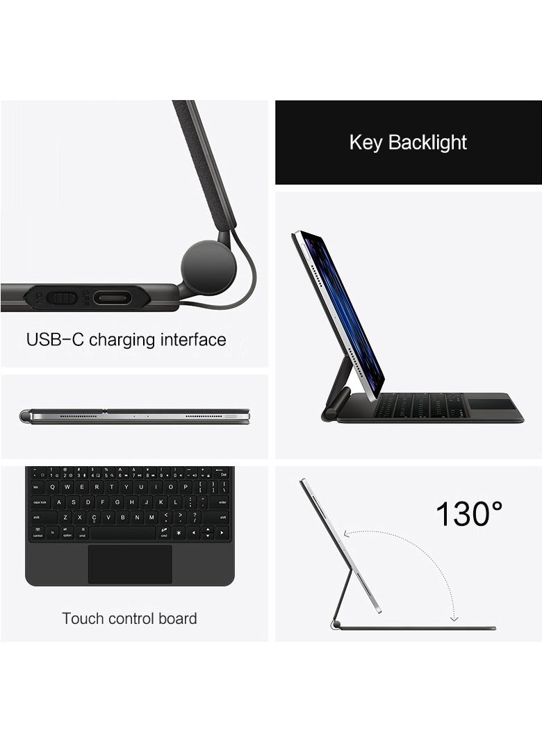 Captaintech Magic Keyboard Case for iPad Pro 12.9 (3rd/4th/5th/6th Gen) – Magnetic Backlit Keyboard with Trackpad & Smart Cover  - Image 5