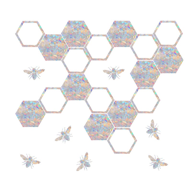 Tiz Tlloz Bee Window Clings for Bird Strikes  AntiCollision Stickers  Glass Reminder Prism Decals  Avoid Birds Strikes  Decorate Your Glass Doors JDFC30 