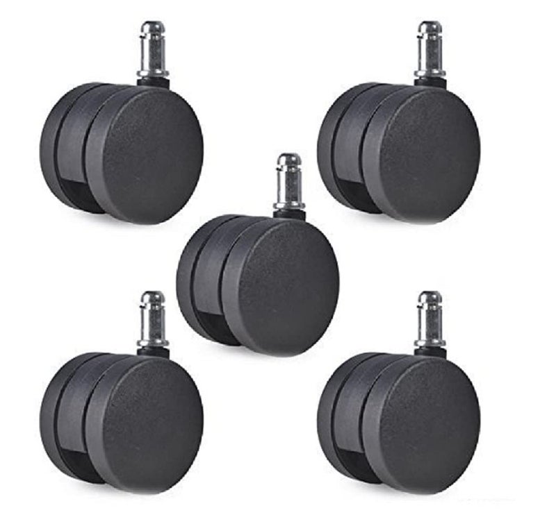 PACIFIC MOVERS Black Twin Caster Pin Twin Caster Office Chairs Wheels 60mm Set of 5 - Image 1