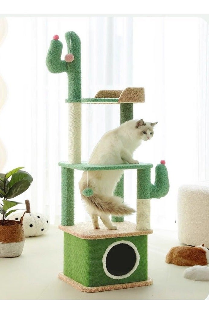 A.M Cactus cat climbing frame cat bed cat tree integrated cat jumping platform three-layer cat rack with cat ball does not take up space multi-layer Cactus Cat Climbing Frame - Image 1