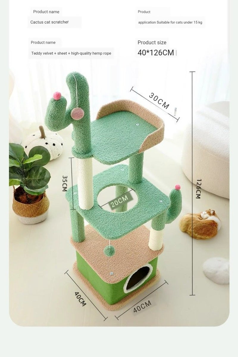 A.M Cactus cat climbing frame cat bed cat tree integrated cat jumping platform three-layer cat rack with cat ball does not take up space multi-layer Cactus Cat Climbing Frame - Image 2