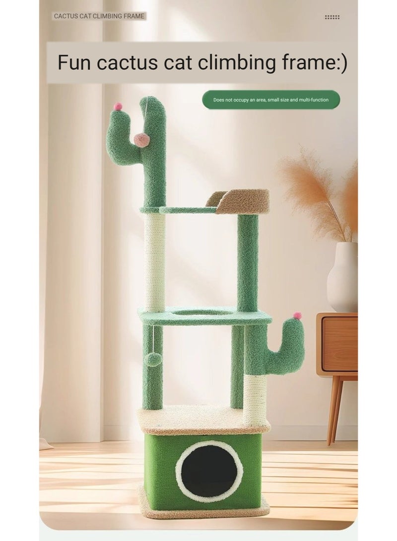 A.M Cactus cat climbing frame cat bed cat tree integrated cat jumping platform three-layer cat rack with cat ball does not take up space multi-layer Cactus Cat Climbing Frame - Image 5