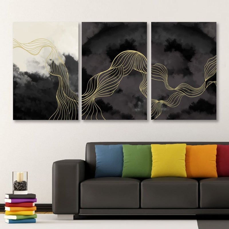 ماركتنا ثلاث لوحات قماشية بتصميم مودرن مع برواز مجوف مقاس (150×70) ثلاث قطع - Image 1