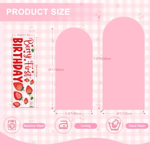 Newleafly Set of 2 Arch Backdrop Cover 72FT 6FT Pink and Berry First Birthday Decal Sign Adjustable Round Top Chiara Backdrop Stand Covers for Wedding Birthday Party Baby Shower Banquet Decoration - Image 3