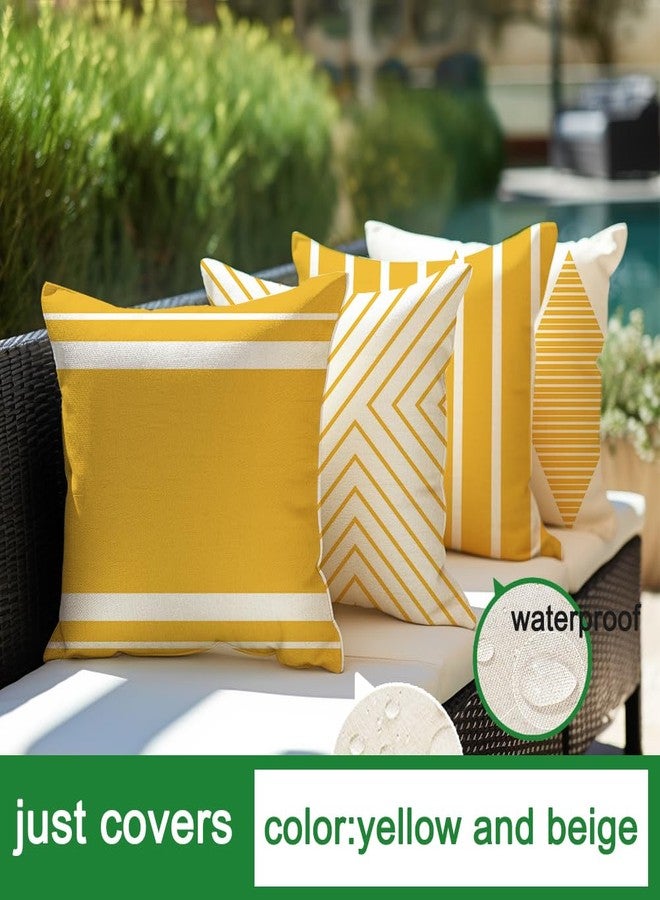 RABUSOFA Yellow and White Outdoor Pillows Waterproof,18x18 inch Boho Outdoor Pillow Covers Set of 4 for Patio Furniture Sunbrella (2Y-18) (Yellow and White, 18"x18") - Image 4