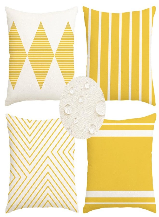 RABUSOFA Yellow and White Outdoor Pillows Waterproof,18x18 inch Boho Outdoor Pillow Covers Set of 4 for Patio Furniture Sunbrella (2Y-18) (Yellow and White, 18"x18") - Image 1