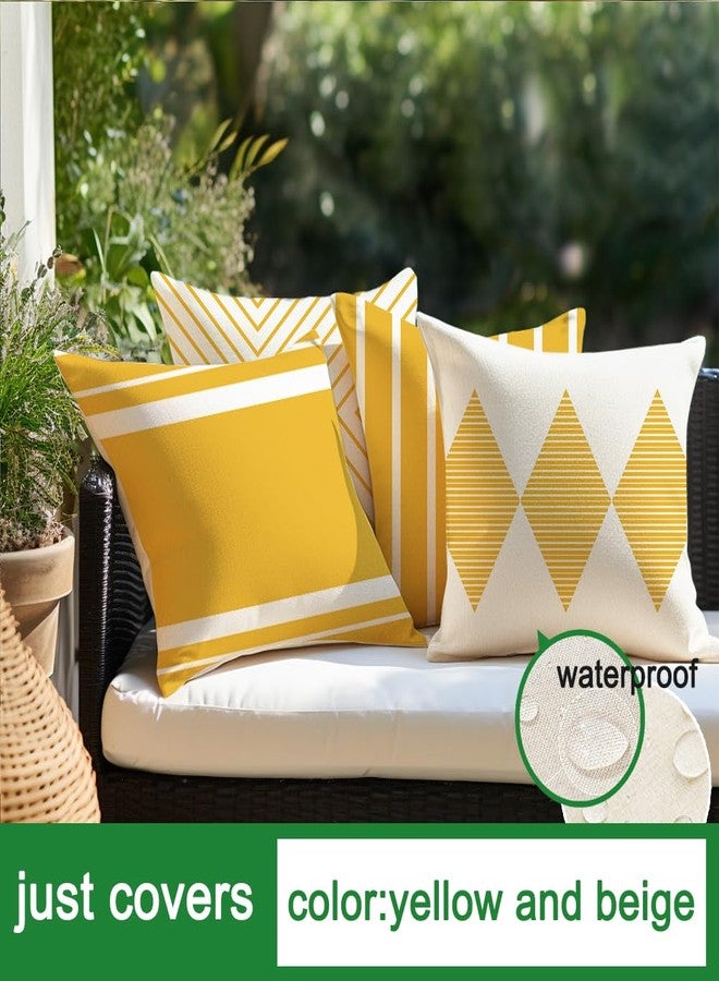 RABUSOFA Yellow and White Outdoor Pillows Waterproof,18x18 inch Boho Outdoor Pillow Covers Set of 4 for Patio Furniture Sunbrella (2Y-18) (Yellow and White, 18"x18") - Image 5