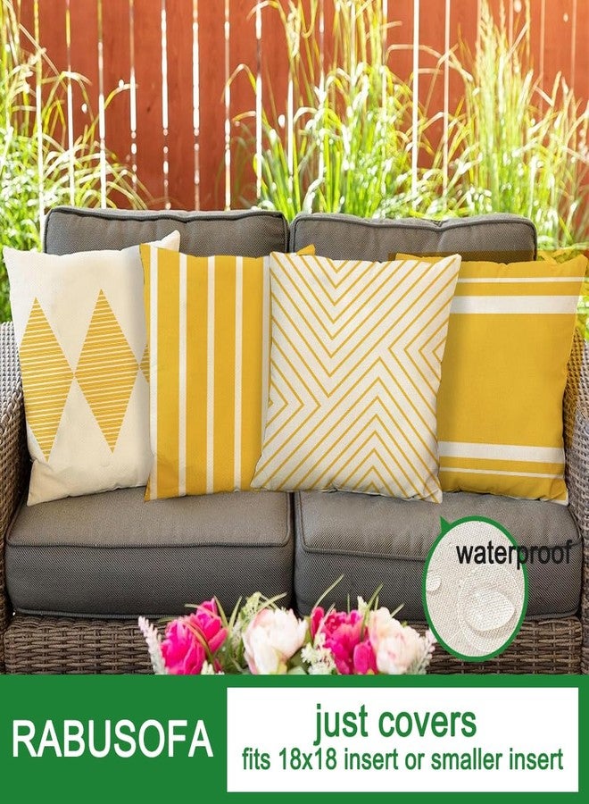RABUSOFA Yellow and White Outdoor Pillows Waterproof,18x18 inch Boho Outdoor Pillow Covers Set of 4 for Patio Furniture Sunbrella (2Y-18) (Yellow and White, 18"x18") - Image 3