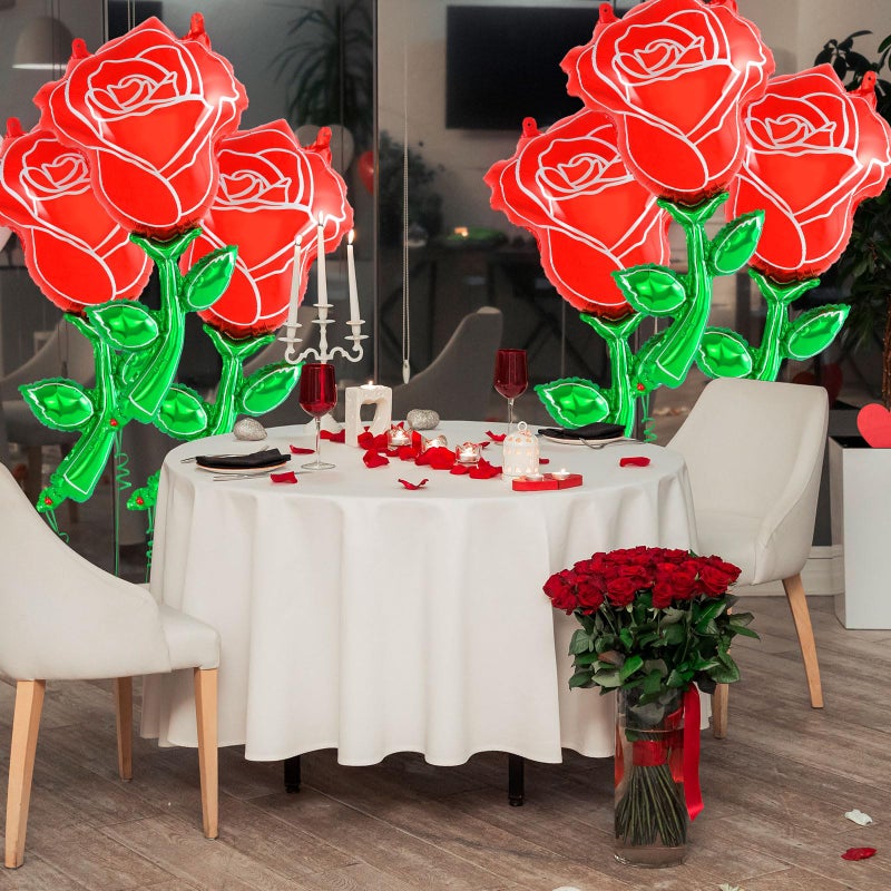 YOTHORN 6 Pcs Red Rose Balloons,37 Inch Giant Rose Foil Balloons,Red Flower Balloon Valentines Day Balloon for Birthday Wedding Valentines Day Flower Theme Party Decoration - Image 3