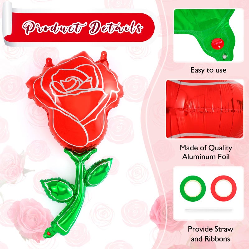 YOTHORN 6 Pcs Red Rose Balloons,37 Inch Giant Rose Foil Balloons,Red Flower Balloon Valentines Day Balloon for Birthday Wedding Valentines Day Flower Theme Party Decoration - Image 5