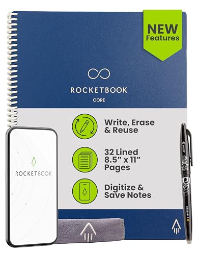 Rocketbook New Core Reusable Spiral Notebook, Letter Size 8.5x11, Navy Blue - Lined Pages, App-Connected, Erasable, Durable Cover, Ideal for School, Work, and Creative Projects - Image 1