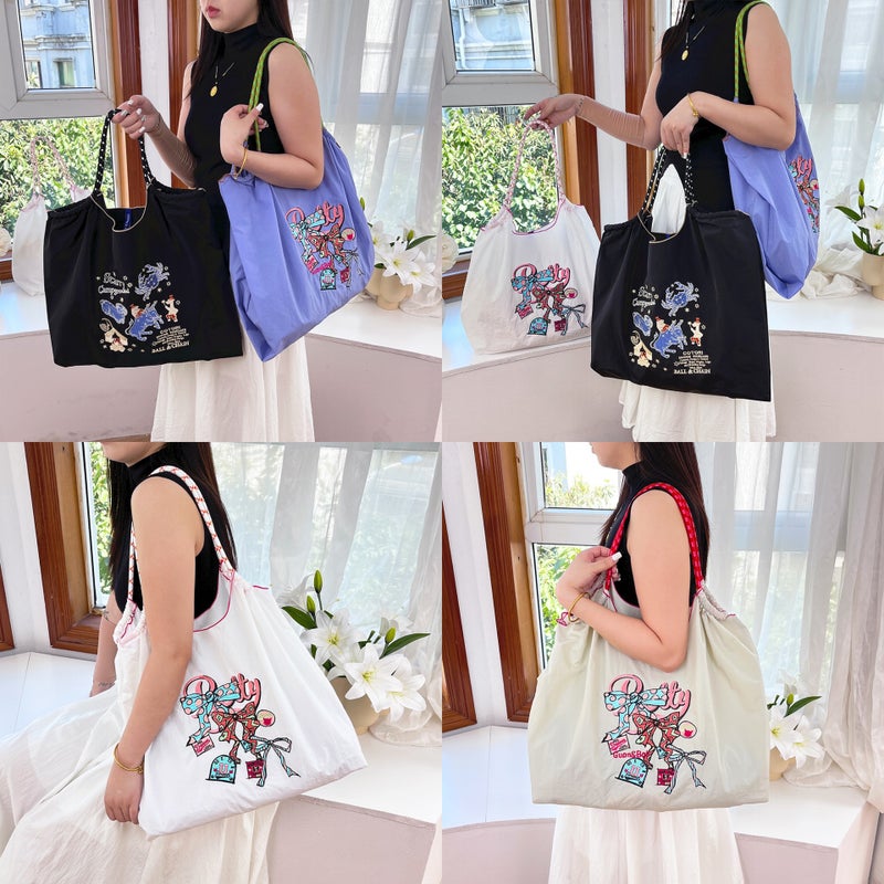 Japanese Embroidered Nylon Underarm Bag – Medium Black Constellation Commuter Bag for Women - Image 2