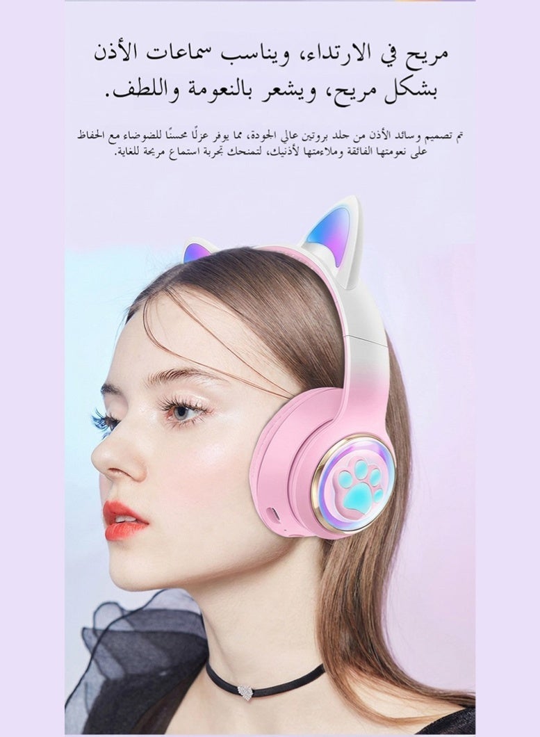 مرحبا فاي ستيريو سماعة الصوت ، القط الأذن + مخلب القط عنصر التصميم ، والإضاءة المبهرة ، بلوتوث 5-3 ، مريحة ، لا ضغط الأذن ، بلوتوث / aux كابل اتصال مزدوج ، الوردي - Image 5
