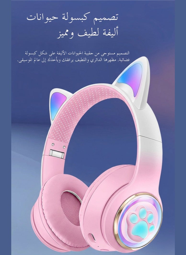 مرحبا فاي ستيريو سماعة الصوت ، القط الأذن + مخلب القط عنصر التصميم ، والإضاءة المبهرة ، بلوتوث 5-3 ، مريحة ، لا ضغط الأذن ، بلوتوث / aux كابل اتصال مزدوج ، الوردي - Image 3