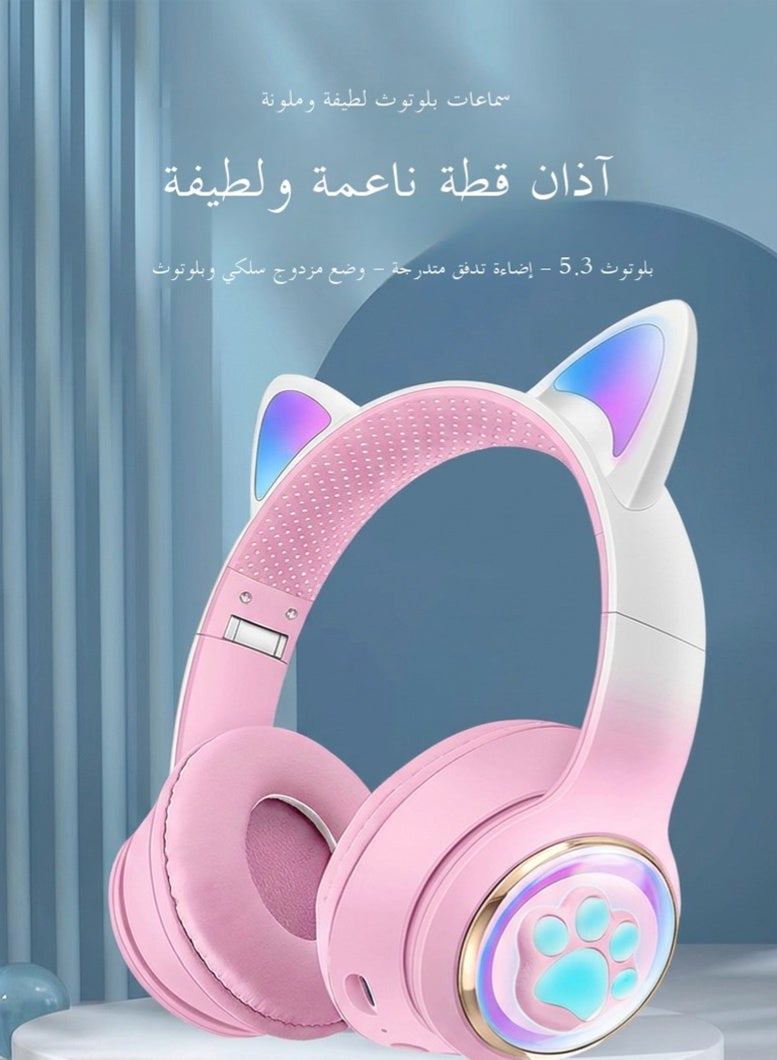 مرحبا فاي ستيريو سماعة الصوت ، القط الأذن + مخلب القط عنصر التصميم ، والإضاءة المبهرة ، بلوتوث 5-3 ، مريحة ، لا ضغط الأذن ، بلوتوث / aux كابل اتصال مزدوج ، الوردي - Image 4