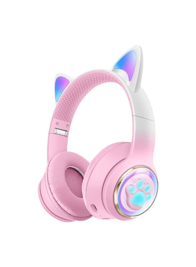 مرحبا فاي ستيريو سماعة الصوت ، القط الأذن + مخلب القط عنصر التصميم ، والإضاءة المبهرة ، بلوتوث 5-3 ، مريحة ، لا ضغط الأذن ، بلوتوث / aux كابل اتصال مزدوج ، الوردي - Image 2