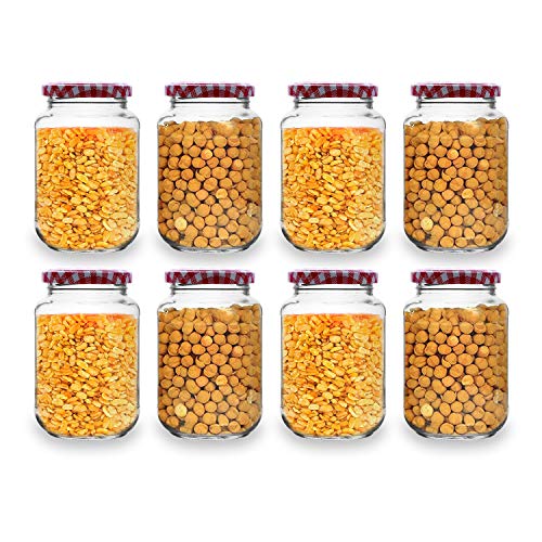CROCO JAR Transparent Glass Containers for Kitchen 500ml, Air Tight Lid Glass Jar For Herbs, Foods, Jams, Liquid, Small Spice Jars - 500 ml Glass Pickle Jar (Pack Of 6, Red Chex) - Image 5