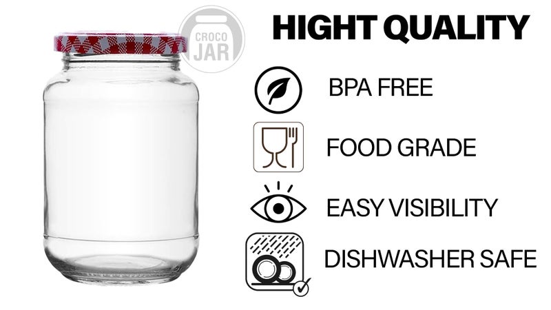 CROCO JAR Transparent Glass Containers for Kitchen 500ml, Air Tight Lid Glass Jar For Herbs, Foods, Jams, Liquid, Small Spice Jars - 500 ml Glass Pickle Jar (Pack Of 6, Red Chex) - Image 3