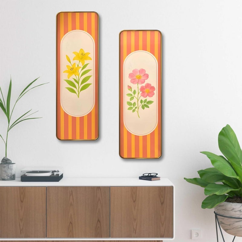 SAF Striped Floral Set of 2 Vertical MDF Wall Panels | Premium Sparkle Lamination Finish | Modern Yellow & Pink Flower Art for Living Room & Bedroom Wall Décor (12 x 18 Inch) AS-02 - Image 2