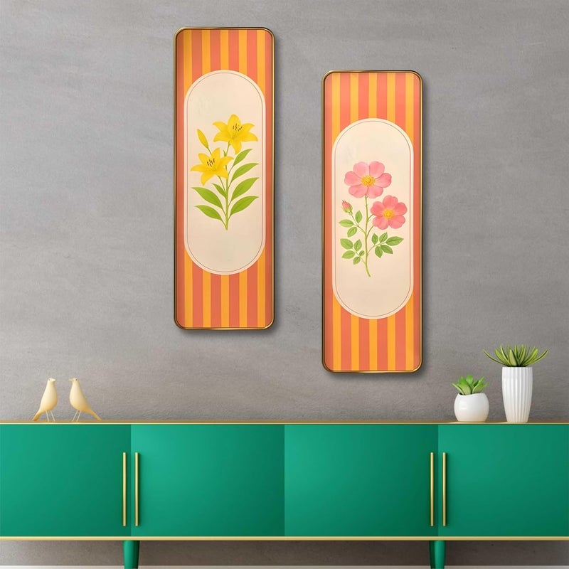 SAF Striped Floral Set of 2 Vertical MDF Wall Panels | Premium Sparkle Lamination Finish | Modern Yellow & Pink Flower Art for Living Room & Bedroom Wall Décor (12 x 18 Inch) AS-02 - Image 4