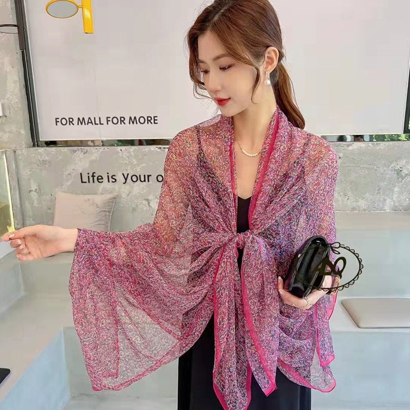 Spring Summer Silk Scarf Lightweight Breathable Floral Shawl for Women Yourou Scarf-Lavender Rose 