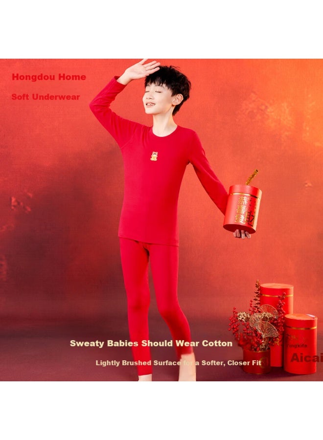 HOdo Home Hodohome Boys 3a Antibacterial Cotton Amine Festive Red Autumn Shirt And Pants Set For New Year Celebration 209 150 - Image 1