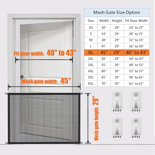 Cupount Dog Gate for Stairs Pet Gates for The House: Dogs Screen Mesh Gate for Doorways Stairways Indoor 29 inch Tall, 45 inch Wide, Fits Openings 40'' to 43'' Wide - Image 3