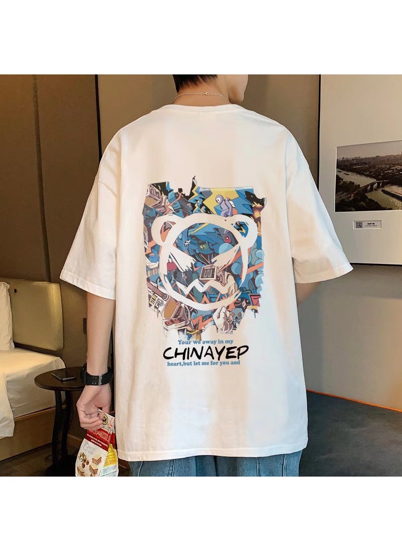 Generic - Summer Hong Kong Style Devil Smiley Face Mens Short Sleeve Trendy Round Neck Cartoon Printing Half Sleeve T-Shirt Casual Couple Yellow - Image 1