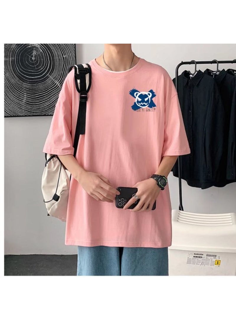 Generic - Summer Hong Kong Style Devil Smiley Face Mens Short Sleeve Trendy Round Neck Cartoon Printing Half Sleeve T-Shirt Casual Couple Yellow - Image 1
