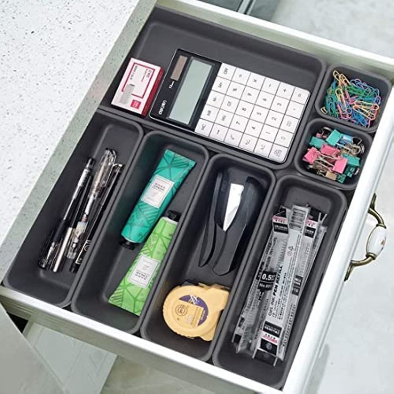 Set of Modular Desk Drawer Organizer Trays for Custom Layouts, a Versatile Interlocking Divider System for Kitchen, Office, and Vanity Storage - 8 Pieces
