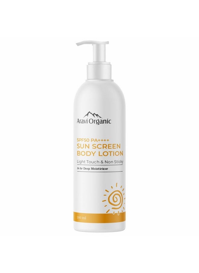 Aravi Organic Spf 50 Sunscreen Body Lotion Light With No White Cast With Pa+++ Uva Uvb Protection Enriched With Niacinamide & Vitamin E Hydration & Skin Repair For All Skin Types 200 Ml  - Image 1