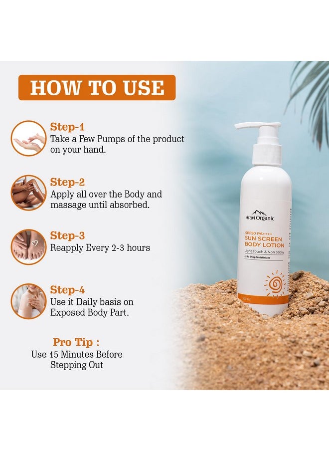 Aravi Organic Spf 50 Sunscreen Body Lotion Light With No White Cast With Pa+++ Uva Uvb Protection Enriched With Niacinamide & Vitamin E Hydration & Skin Repair For All Skin Types 200 Ml  - Image 4
