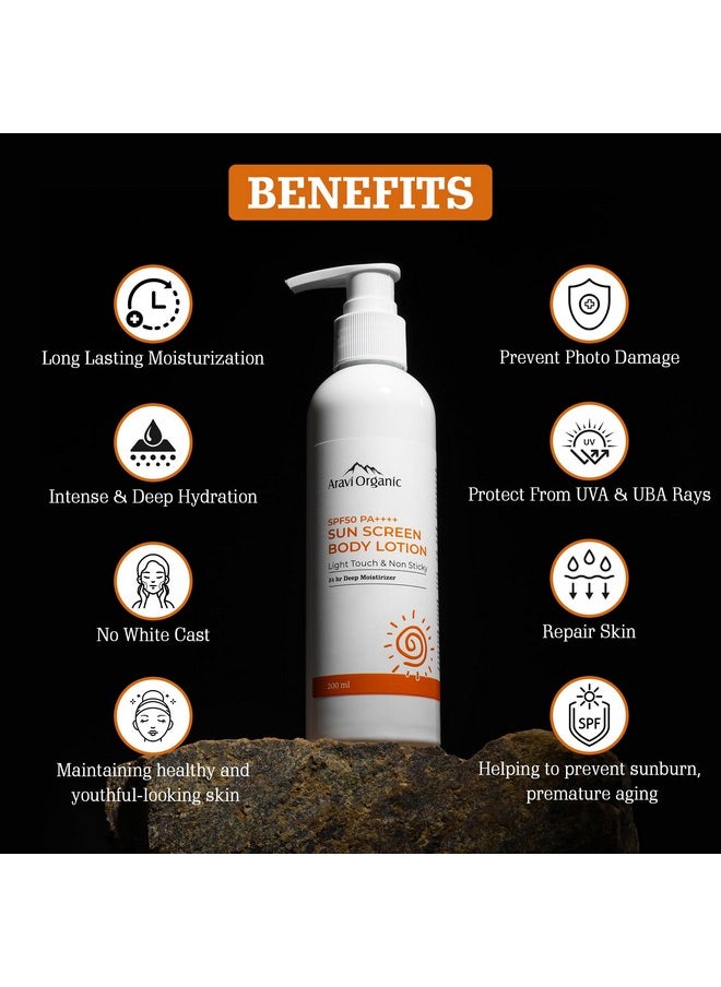 Aravi Organic Spf 50 Sunscreen Body Lotion Light With No White Cast With Pa+++ Uva Uvb Protection Enriched With Niacinamide & Vitamin E Hydration & Skin Repair For All Skin Types 200 Ml  - Image 3