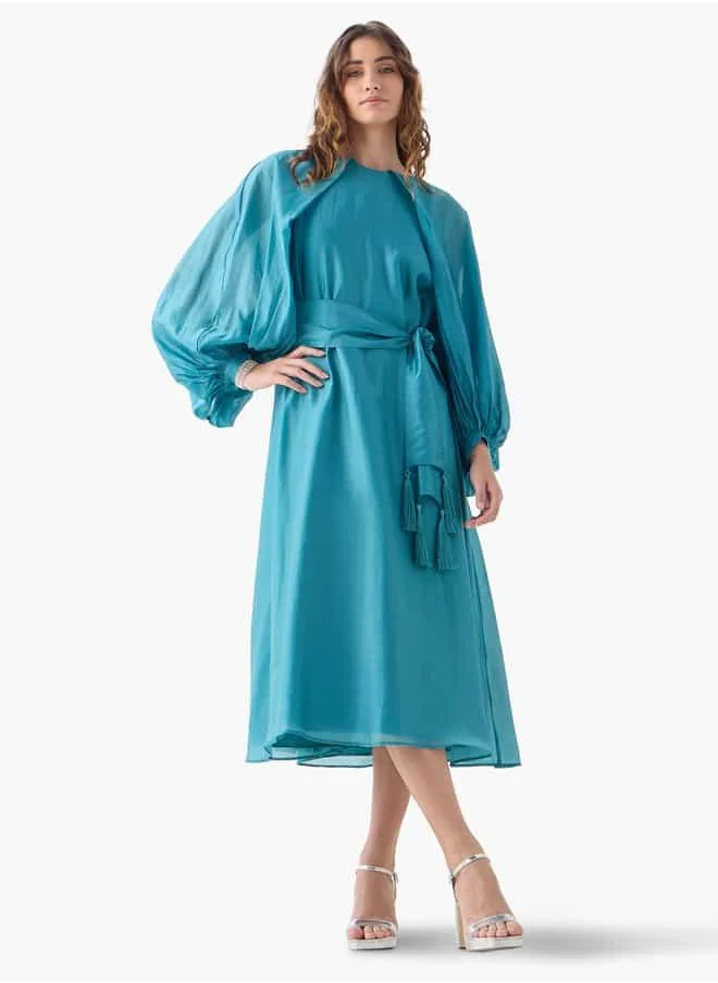 ايكونيك Iconic Volume Sleeves Dress with Tie-Ups