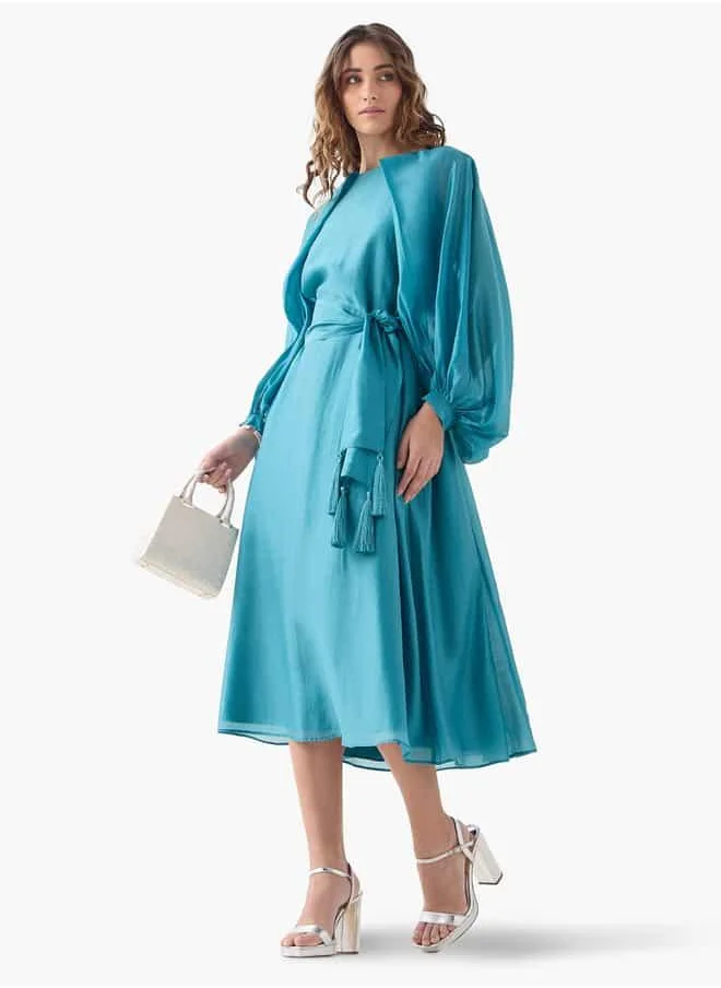 ايكونيك Iconic Volume Sleeves Dress with Tie-Ups