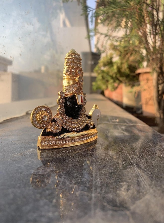 BEXCO Stone Studded Gold Finish Lord Venkateswara Statue 3" X 3" inches Tirupati Balaji Idol for Car Dashboard Gift Temple Pooja Spiritual - 8 cm - Image 4