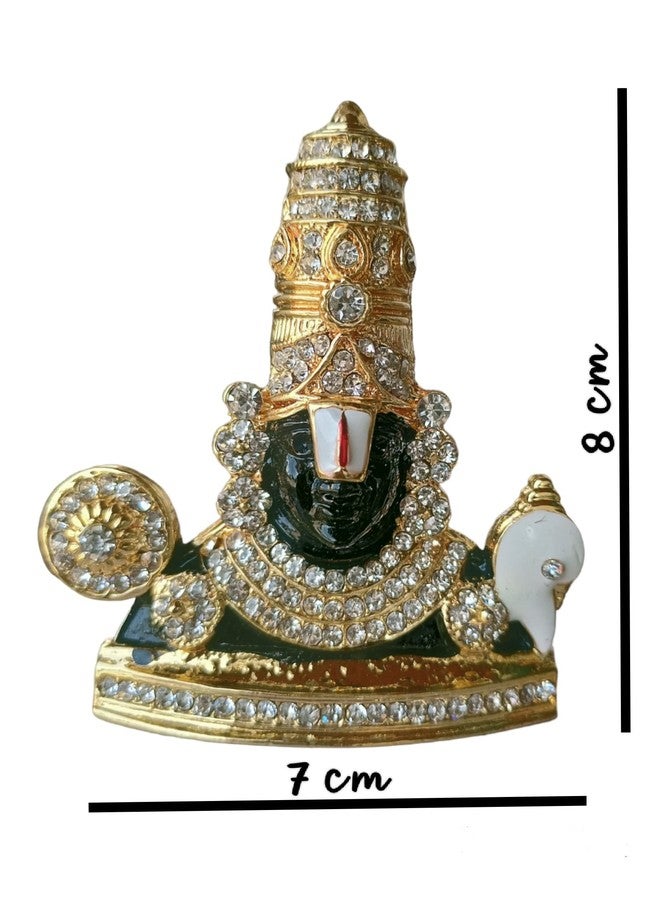 BEXCO Stone Studded Gold Finish Lord Venkateswara Statue 3" X 3" inches Tirupati Balaji Idol for Car Dashboard Gift Temple Pooja Spiritual - 8 cm - Image 3