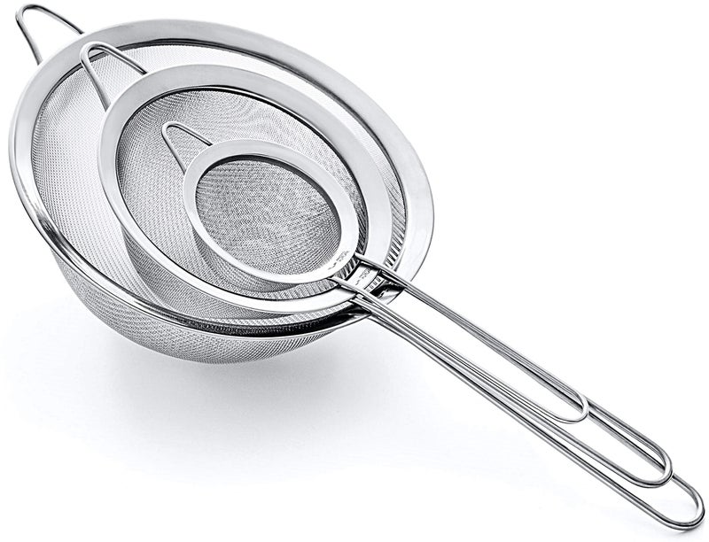 Proto Future Proto Future Strainer Set Fine Mesh  Premium 304 Stainless Steel 188  8 55 and 33 Sturdy Kitchen Strainers Silver