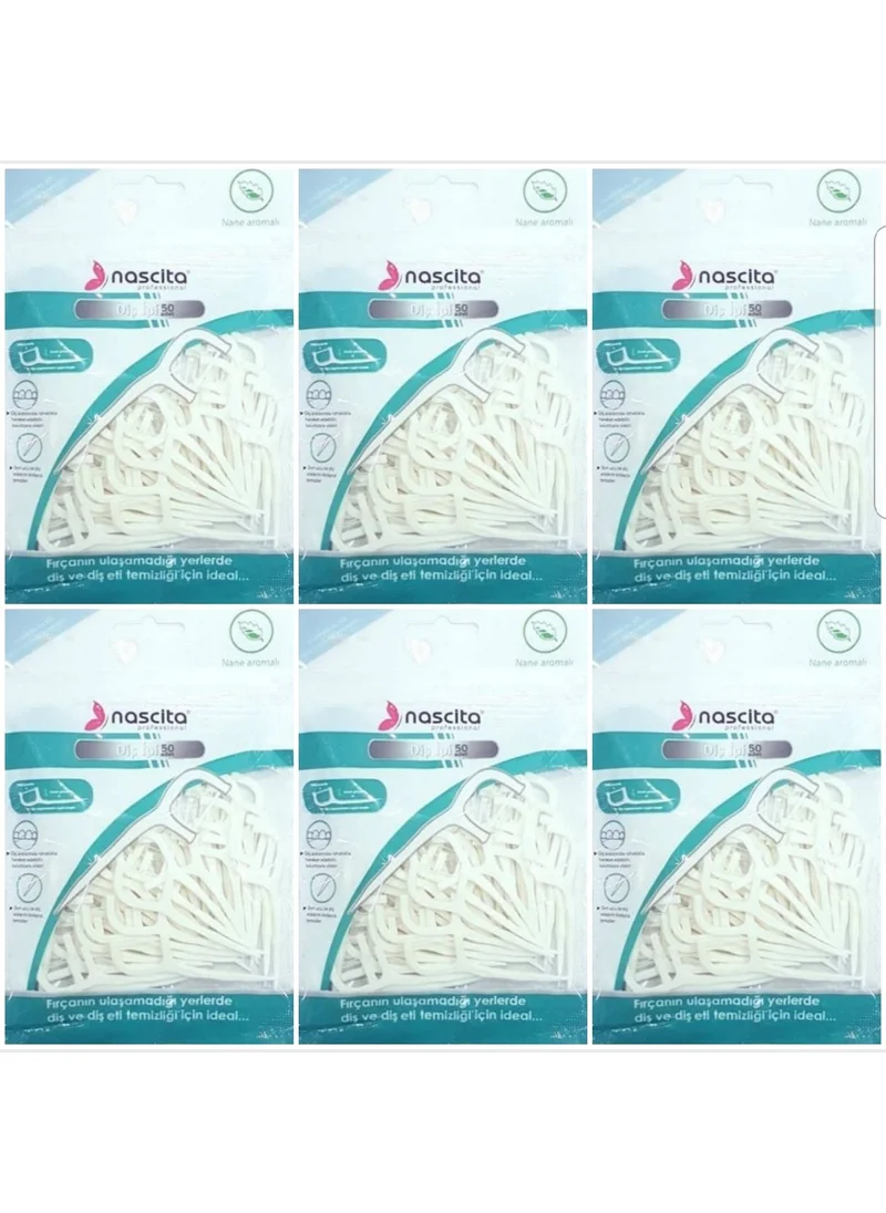 ناسكيتا Mint Flavored Double Sided Dental Floss with Toothpicks 50pcs 6 Pieces