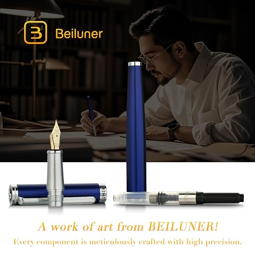 BEILUNER Luxury Fountain Pen Set,Solid 24K Gilded Fine Nib, Modern Classic Limited Edition -Includes 6 Ink Cartridges&Ink Refill Converter with Gift Case-Perfect for Men and Women（Charming blue） - Image 3