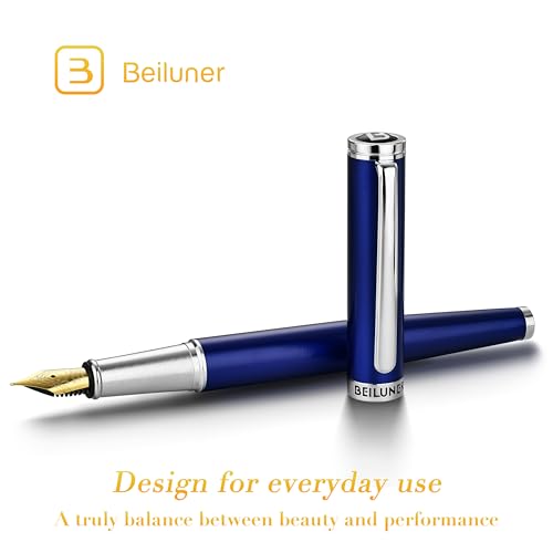 BEILUNER Luxury Fountain Pen Set,Solid 24K Gilded Fine Nib, Modern Classic Limited Edition -Includes 6 Ink Cartridges&Ink Refill Converter with Gift Case-Perfect for Men and Women（Charming blue） - Image 2
