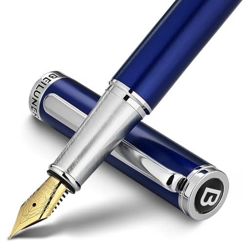 BEILUNER Luxury Fountain Pen Set,Solid 24K Gilded Fine Nib, Modern Classic Limited Edition -Includes 6 Ink Cartridges&Ink Refill Converter with Gift Case-Perfect for Men and Women（Charming blue） - Image 1