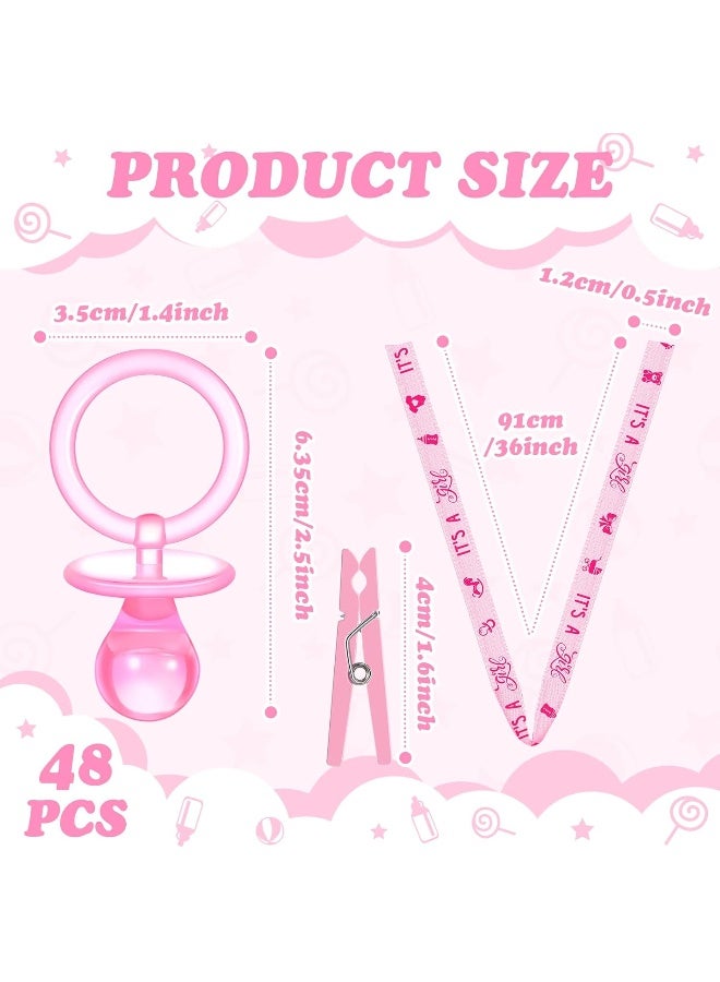 Coume 48 Sets Baby Shower Pacifiers Necklace with Mini Clothes Pins Acrylic Pacifier Bulk Newborn Party Favors for Women Men Baby Shower Decorations Gender Reveal Party Supplies(Pink) - Image 3