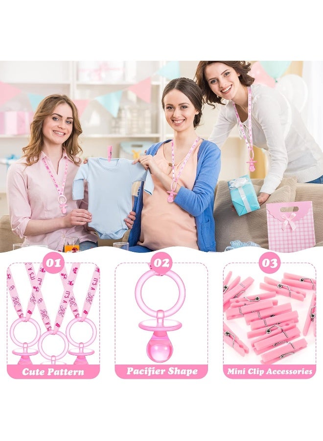 Coume 48 Sets Baby Shower Pacifiers Necklace with Mini Clothes Pins Acrylic Pacifier Bulk Newborn Party Favors for Women Men Baby Shower Decorations Gender Reveal Party Supplies(Pink) - Image 2