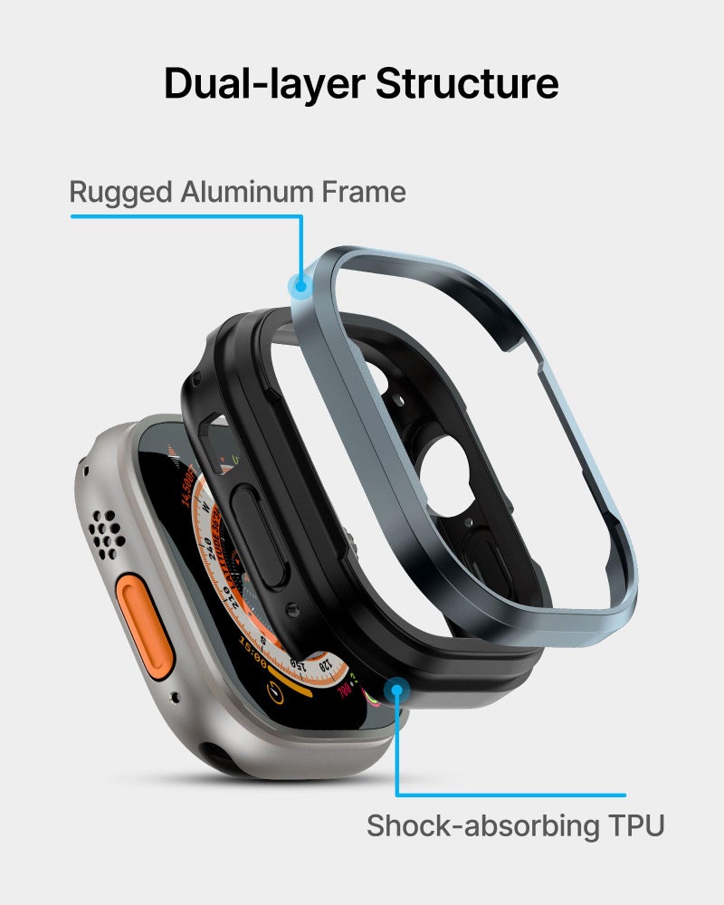 Fullmosa Rugged Armour Hybrid Watch Case Compatible for Apple Watch Ultra3/Ultra2/Ultra 49mm, Shockproof Resist Bumper iWatch Cover, Black+Blue - Image 4