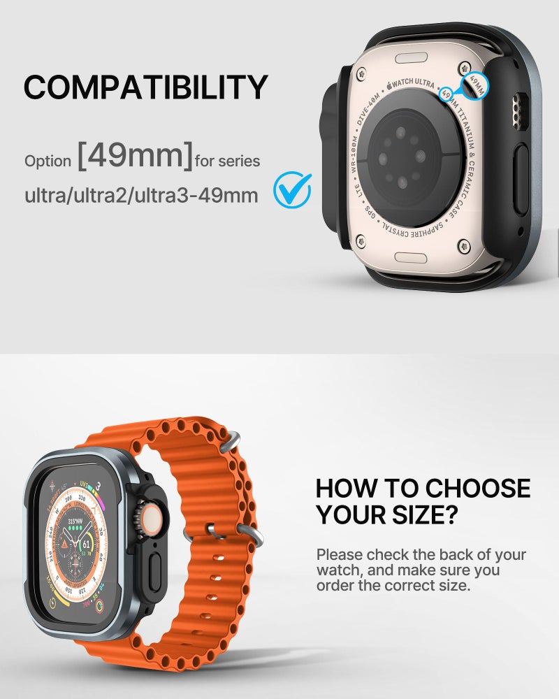 Fullmosa Rugged Armour Hybrid Watch Case Compatible for Apple Watch Ultra3/Ultra2/Ultra 49mm, Shockproof Resist Bumper iWatch Cover, Black+Blue - Image 3
