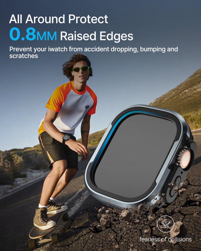 Fullmosa Rugged Armour Hybrid Watch Case Compatible for Apple Watch Ultra3/Ultra2/Ultra 49mm, Shockproof Resist Bumper iWatch Cover, Black+Blue - Image 2