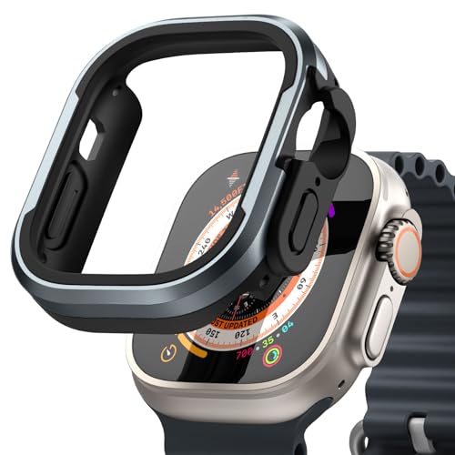 Fullmosa Rugged Armour Hybrid Watch Case Compatible for Apple Watch Ultra3/Ultra2/Ultra 49mm, Shockproof Resist Bumper iWatch Cover, Black+Blue - Image 1