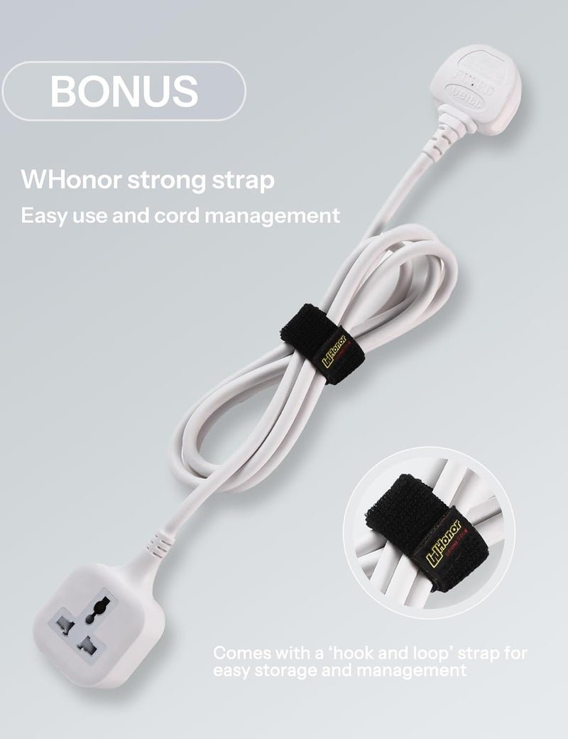 WHonor Extension Lead 3m【Universal】, 1 Way Extension Cord with 3 Pin Plug Power Strip, Tough and Fireproof Single Extension Socket for Home&Office (3m, white universal) - Image 5