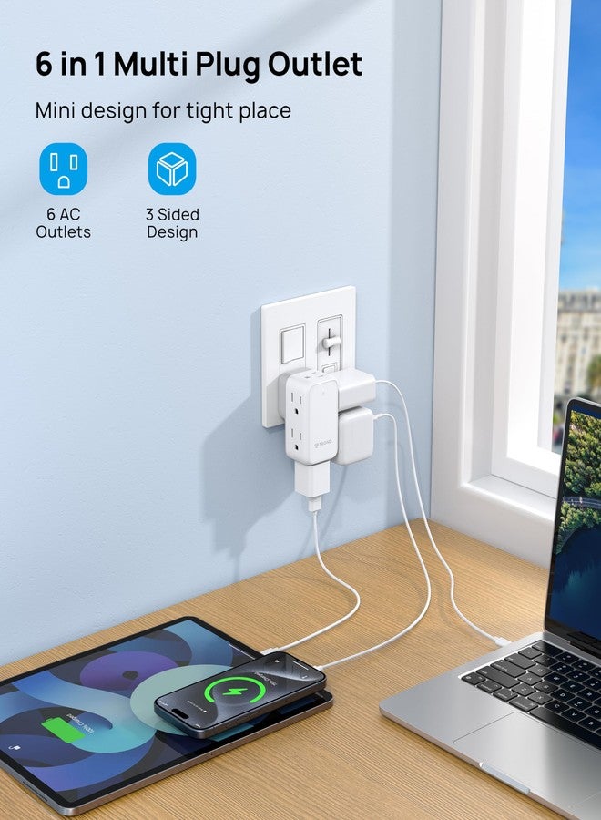 TROND Outlet Extender with 360 Rotating Plug, 6 AC Outlet Splitter, Turn One into Multiple Sideways Plug Adapter, Small Power Extension for Home Office Travel Cruise Ship Essentials - Image 3